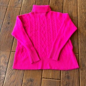 100% Cashmere Pink Cable Knit Turtleneck Sweater - Size LP